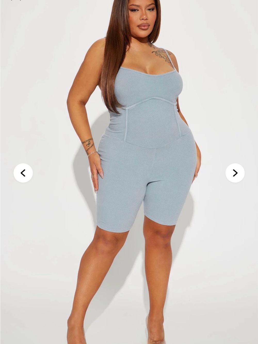 Fashion Nova Light Gray Ribbed Spaghetti-Strap Romper